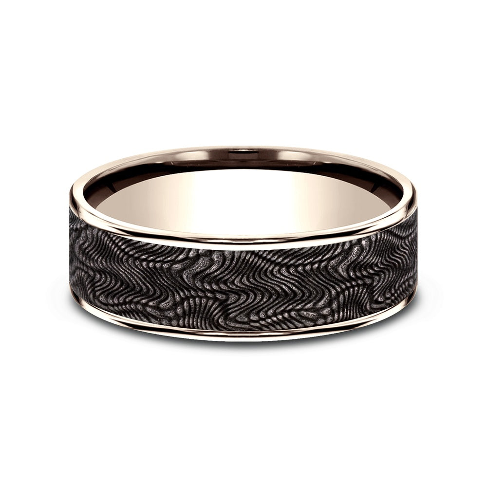 The Python Men's Wedding Band in 14K Rose Gold and Grey Tantalum - 7.5mm Width by Ammara Stone