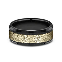 The Quarry Men's Wedding Band in Black Titanium and 14K Yellow Gold - 8mm Width by Ammara Stone