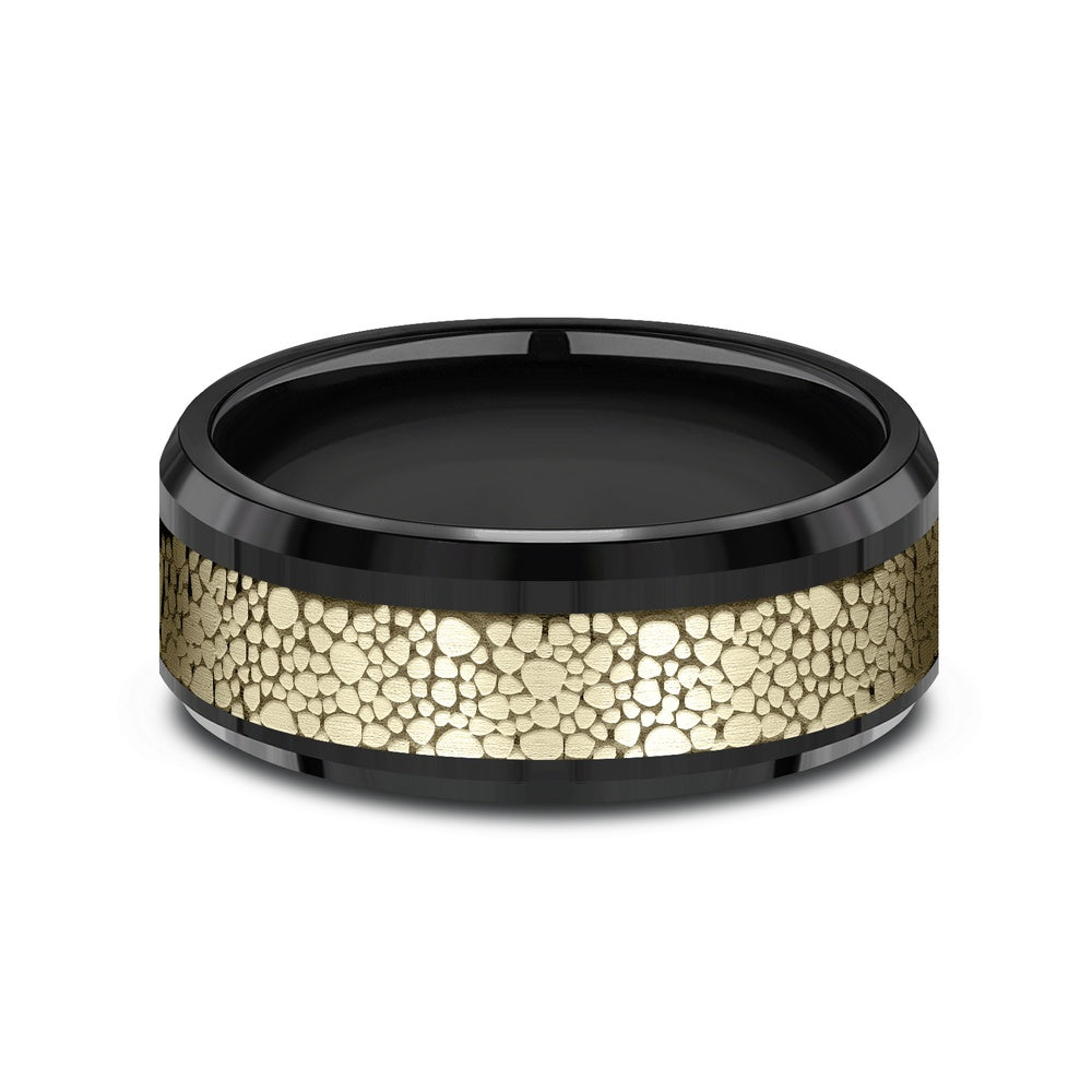 The Quarry Men's Wedding Band in Black Titanium and 14K Yellow Gold - 8mm Width by Ammara Stone
