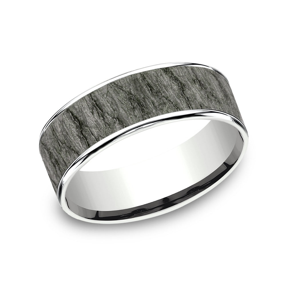 The Rainier Men's Wedding Band in 14K White Gold and Grey Tantalum - 7.5mm Width by Ammara Stone