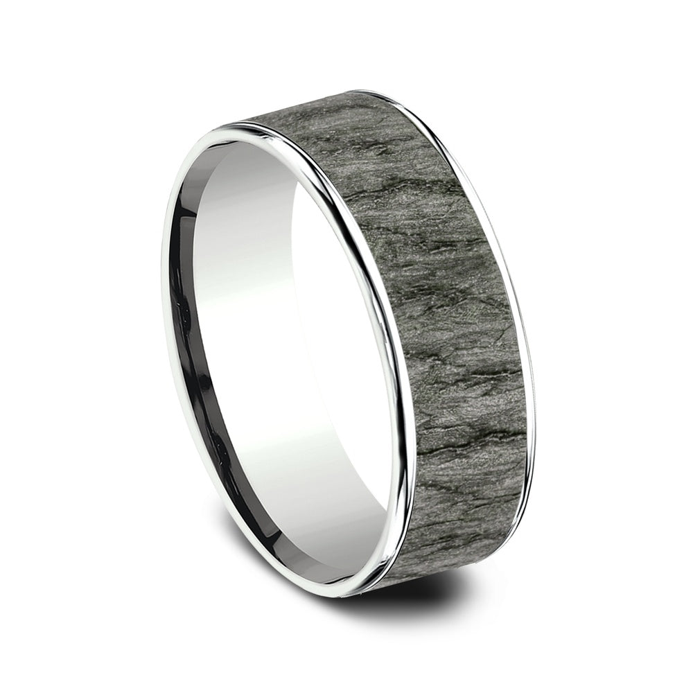 The Rainier Men's Wedding Band in 14K White Gold and Grey Tantalum - 7.5mm Width by Ammara Stone
