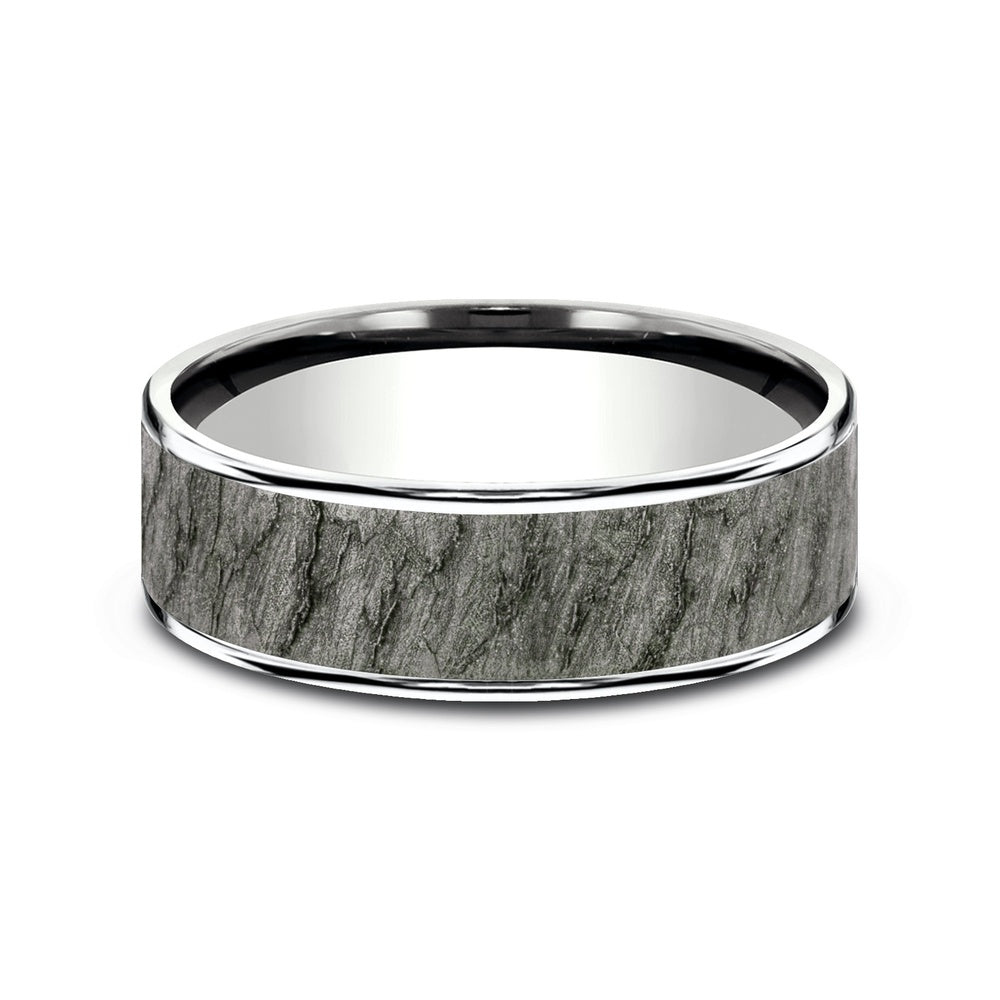 The Rainier Men's Wedding Band in 14K White Gold and Grey Tantalum - 7.5mm Width by Ammara Stone