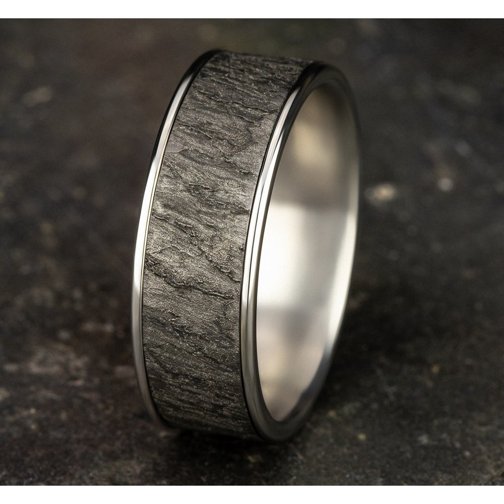 The Rainier Men's Wedding Band in 14K White Gold and Grey Tantalum - 7.5mm Width by Ammara Stone