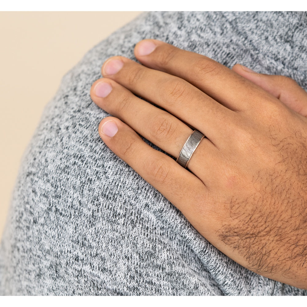The Rainier Men's Wedding Band in 14K White Gold and Grey Tantalum - 7.5mm Width by Ammara Stone