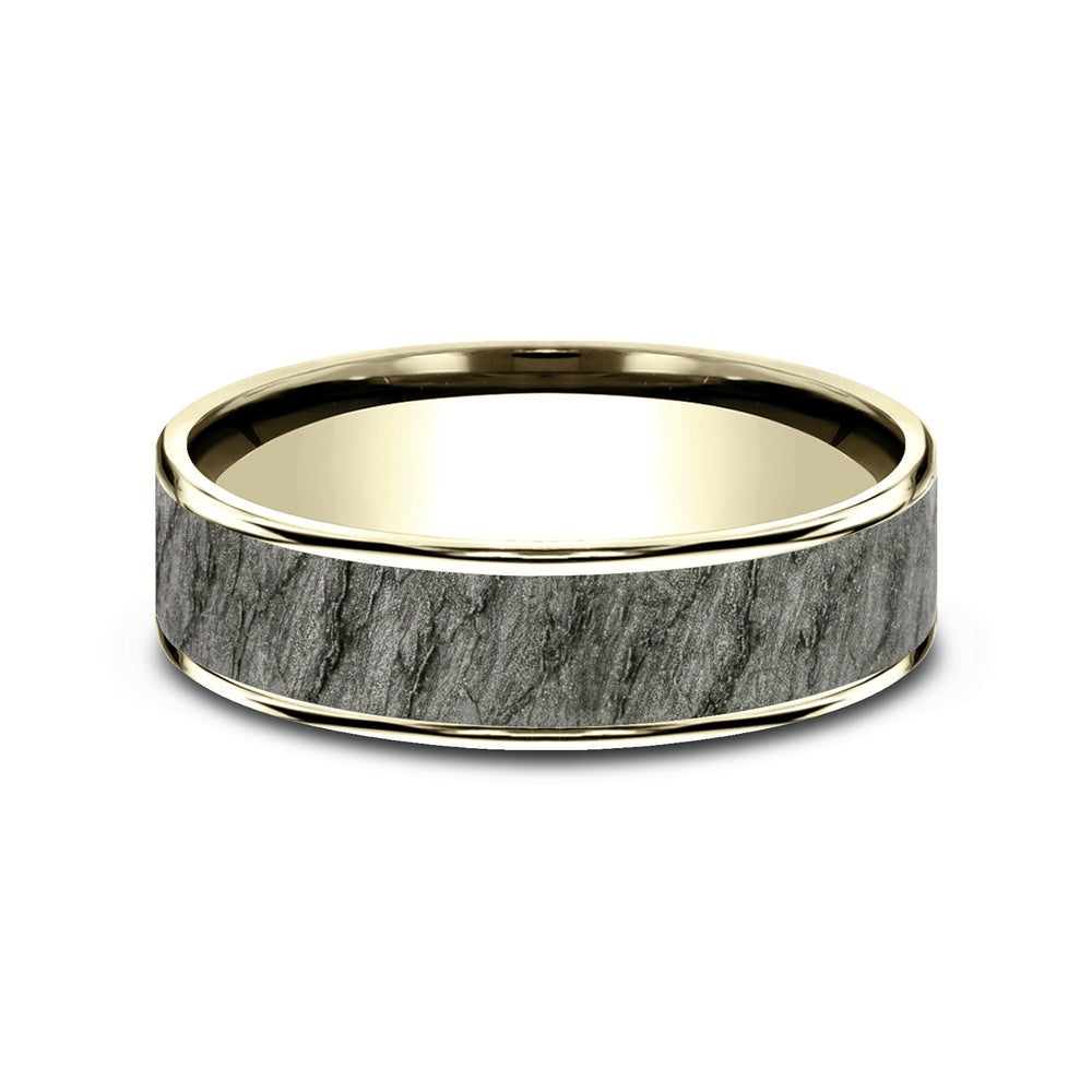 The Rainier Men's Wedding Band in 14K Yellow Gold and Grey Tantalum - 6.5mm Width by Ammara Stone