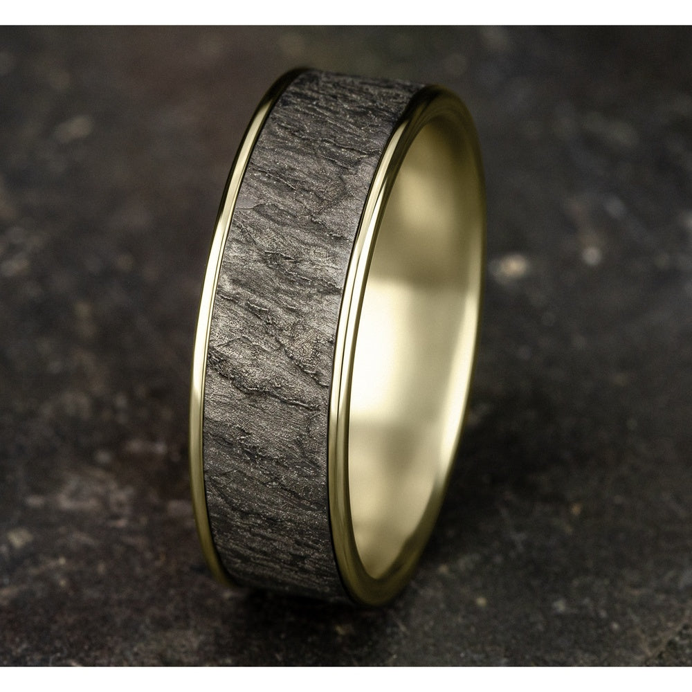 The Rainier Men's Wedding Band in 14K Yellow Gold and Grey Tantalum - 6.5mm Width by Ammara Stone