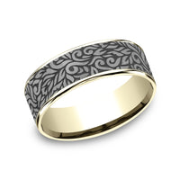 The Ranch Men's Wedding Band in 14K Yellow Gold and Grey Tantalum - 7.5mm Width by Ammara Stone