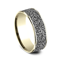 The Ranch Men's Wedding Band in 14K Yellow Gold and Grey Tantalum - 7.5mm Width by Ammara Stone