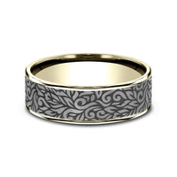 The Ranch Men's Wedding Band in 14K Yellow Gold and Grey Tantalum - 7.5mm Width by Ammara Stone