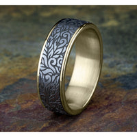 The Ranch Men's Wedding Band in 14K Yellow Gold and Grey Tantalum - 7.5mm Width by Ammara Stone