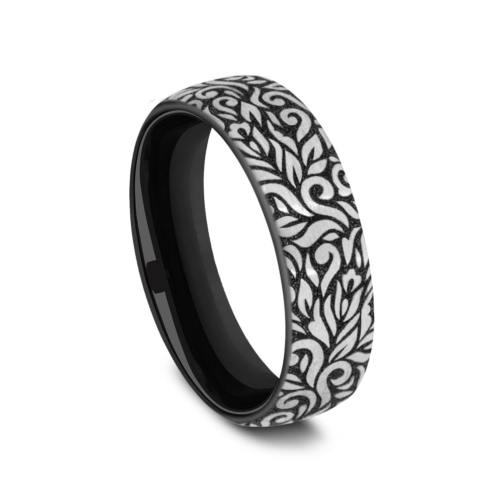 The Ranch Men's Wedding Band in Grey and Black Titanium - 6.5mm Width by Forge