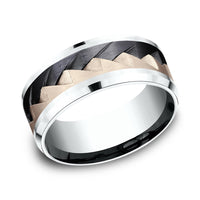 The Range Men's Wedding Band in 14K White and Rose Gold and Black Titanium - 9mm Width by Ammara Stone