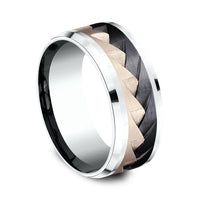 The Range Men's Wedding Band in 14K White and Rose Gold and Black Titanium - 9mm Width by Ammara Stone