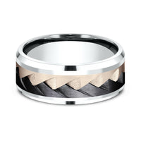 The Range Men's Wedding Band in 14K White and Rose Gold and Black Titanium - 9mm Width by Ammara Stone