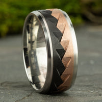 The Range Men's Wedding Band in 14K White and Rose Gold and Black Titanium - 9mm Width by Ammara Stone