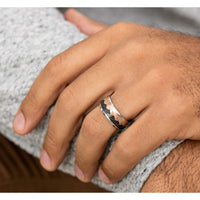 The Range Men's Wedding Band in 14K White and Rose Gold and Black Titanium - 9mm Width by Ammara Stone