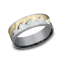 The Range Men's Wedding Band in Grey Tantalum, 14K White and Yellow Gold - 7.5mm Width by Ammara Stone