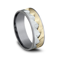 The Range Men's Wedding Band in Grey Tantalum, 14K White and Yellow Gold - 7.5mm Width by Ammara Stone