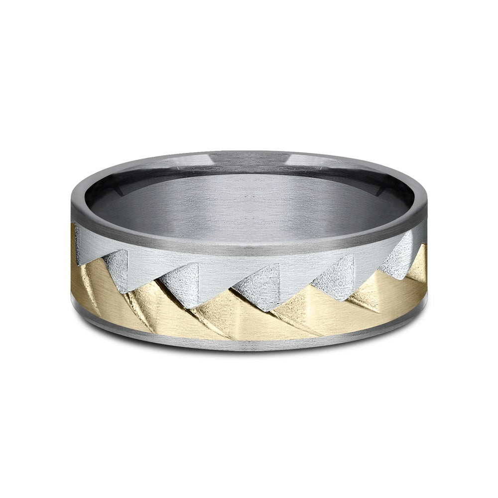 The Range Men's Wedding Band in Grey Tantalum, 14K White and Yellow Gold - 7.5mm Width by Ammara Stone