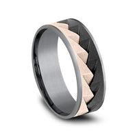 The Range Men's Wedding Band in Grey Tantalum, Black Titanium, and 14K Rose Gold - 7.5mm Width by Ammara Stone