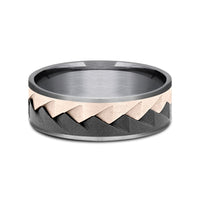 The Range Men's Wedding Band in Grey Tantalum, Black Titanium, and 14K Rose Gold - 7.5mm Width by Ammara Stone