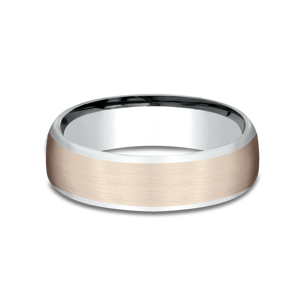 The Realm Men's Wedding Band in 14K White and Rose Gold - 6.5mm Width by Benchmark