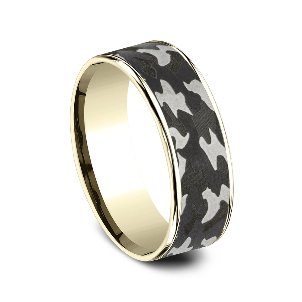 The Rebel Men's Wedding Band in 14K Yellow Gold and Grey Tantalum - 7.5mm Width by Ammara Stone