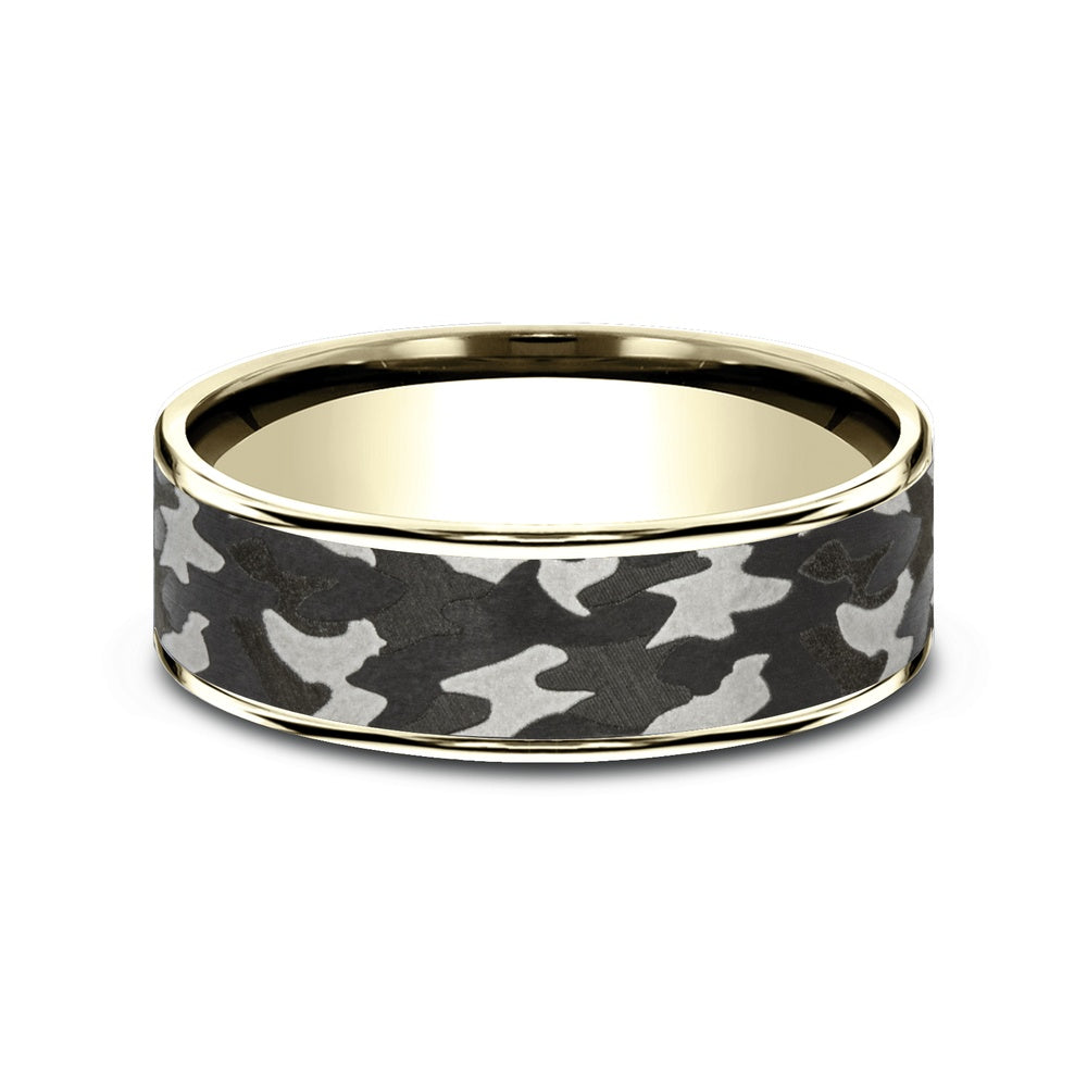 The Rebel Men's Wedding Band in 14K Yellow Gold and Grey Tantalum - 7.5mm Width by Ammara Stone