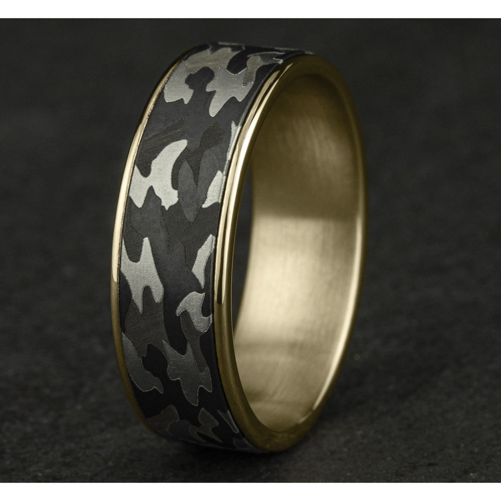 The Rebel Men's Wedding Band in 14K Yellow Gold and Grey Tantalum - 7.5mm Width by Ammara Stone