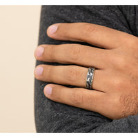 The Rebel Men's Wedding Band in 14K Yellow Gold and Grey Tantalum - 7.5mm Width by Ammara Stone