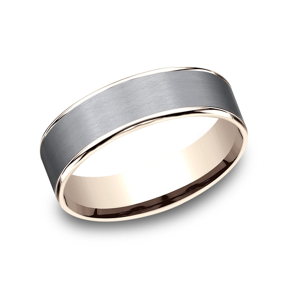 The Rembrandt Men's Wedding Band in 14K Rose Gold and Grey Tantalum - 6.5mm Width by Ammara Stone
