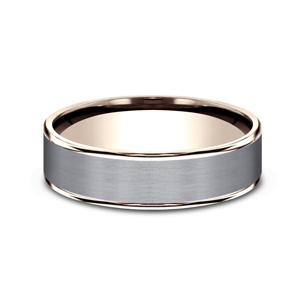 The Rembrandt Men's Wedding Band in 14K Rose Gold and Grey Tantalum - 6.5mm Width by Ammara Stone