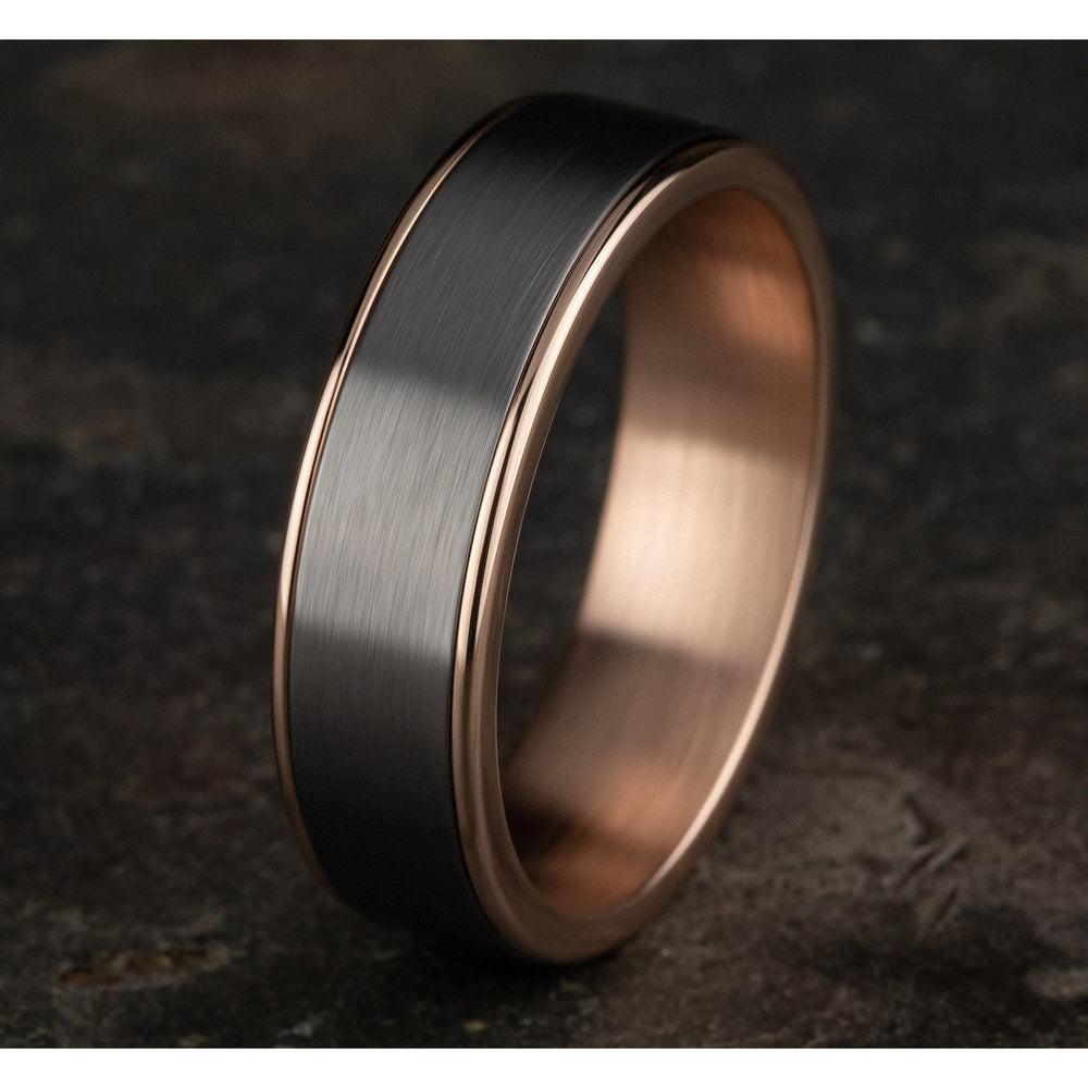 The Rembrandt Men's Wedding Band in 14K Rose Gold and Grey Tantalum - 6.5mm Width by Ammara Stone