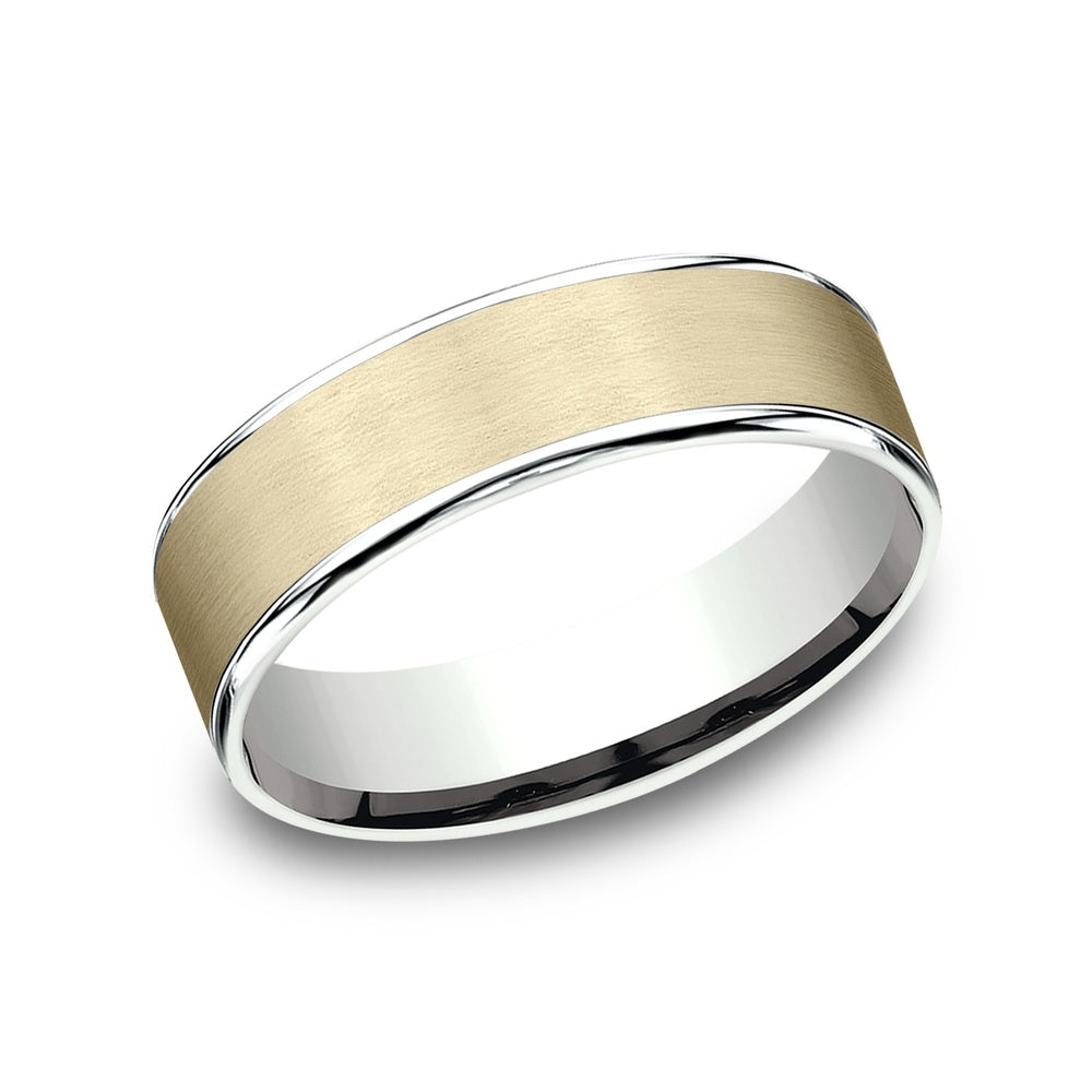 The Rembrandt Men's Wedding Band in 14K White and Yellow Gold - 6.5mm Width by Benchmark