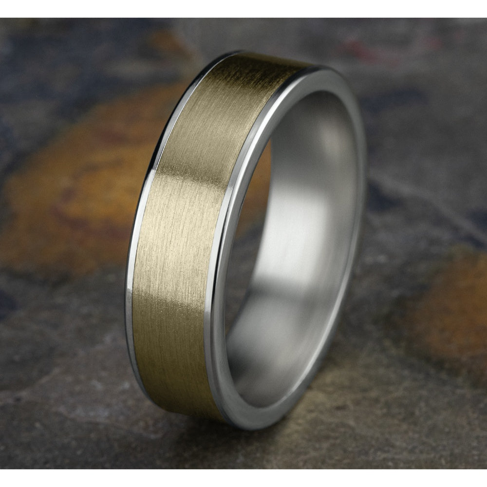 The Rembrandt Men's Wedding Band in 14K White and Yellow Gold - 6.5mm Width by Benchmark