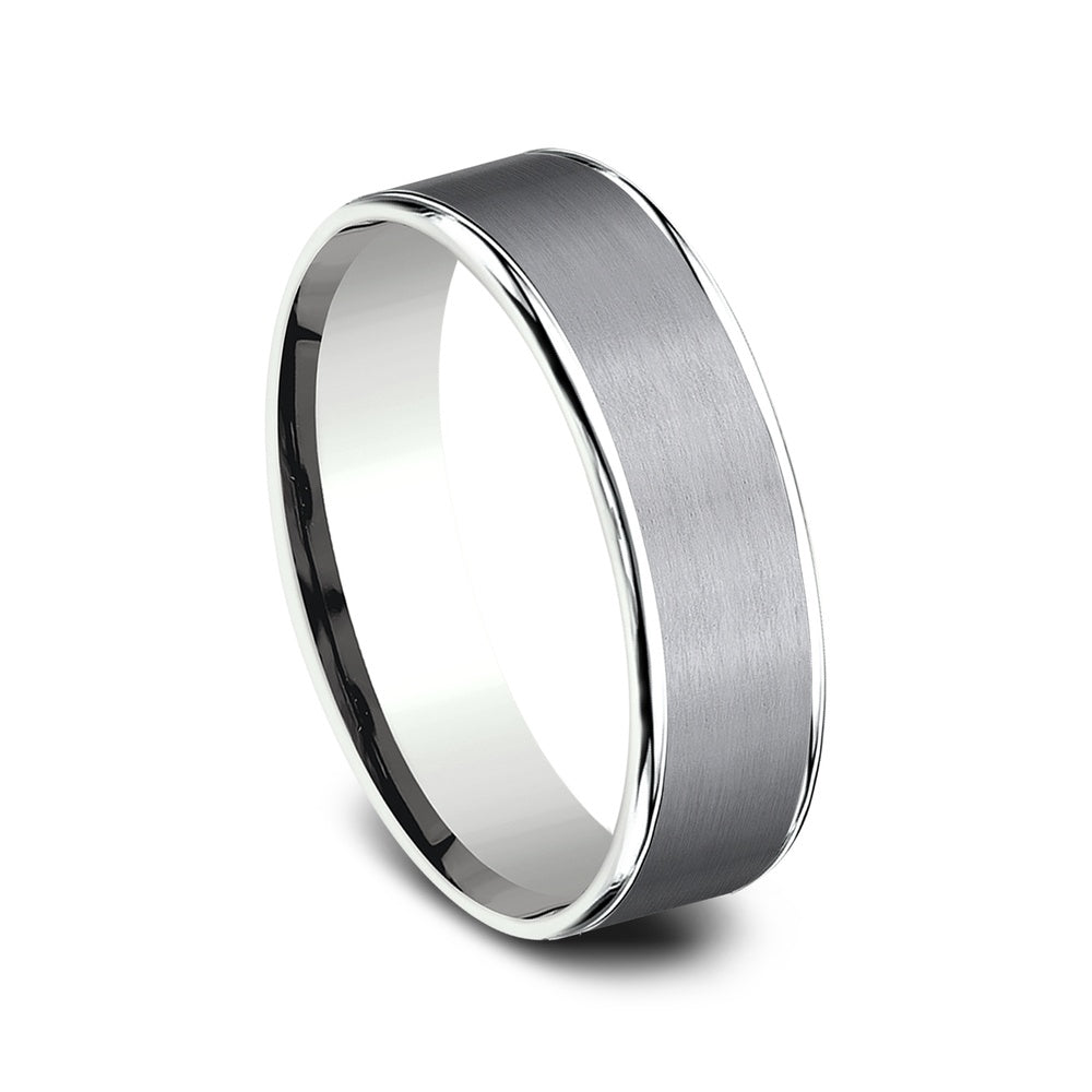 The Rembrandt Men's Wedding Band in 14K White Gold and Grey Tantalum - 6.5mm Width by Ammara Stone
