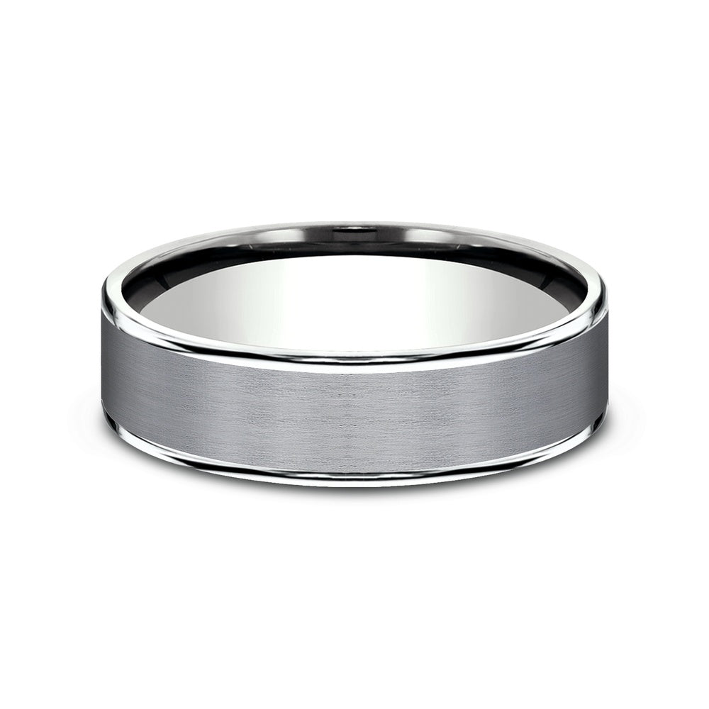 The Rembrandt Men's Wedding Band in 14K White Gold and Grey Tantalum - 6.5mm Width by Ammara Stone