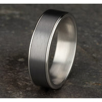 The Rembrandt Men's Wedding Band in 14K White Gold and Grey Tantalum - 6.5mm Width by Ammara Stone