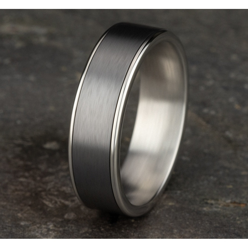 The Rembrandt Men's Wedding Band in 14K White Gold and Grey Tantalum - 6.5mm Width by Ammara Stone