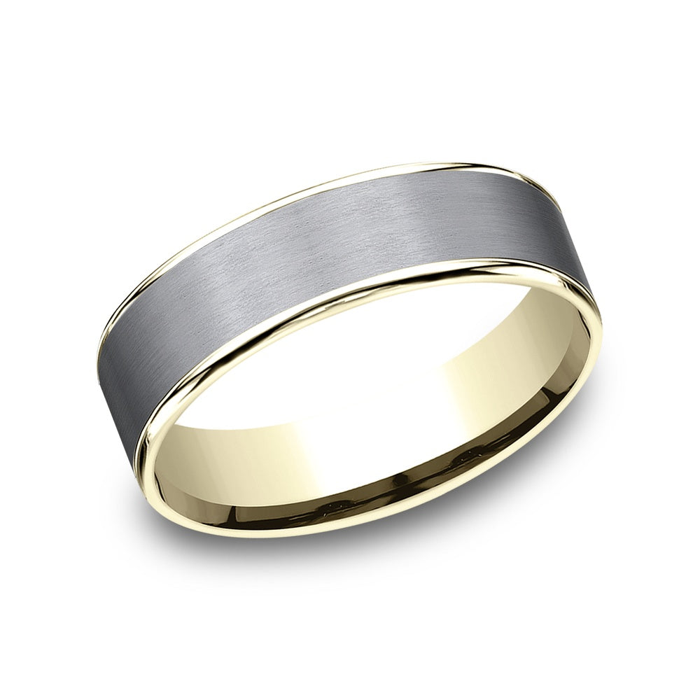 The Rembrandt Men's Wedding Band in 14K Yellow Gold and Grey Tantalum - 6.5mm Width by Ammara Stone