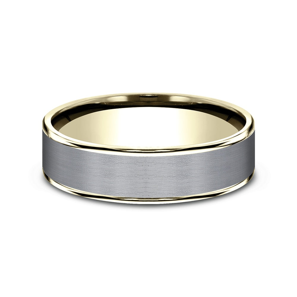 The Rembrandt Men's Wedding Band in 14K Yellow Gold and Grey Tantalum - 6.5mm Width by Ammara Stone