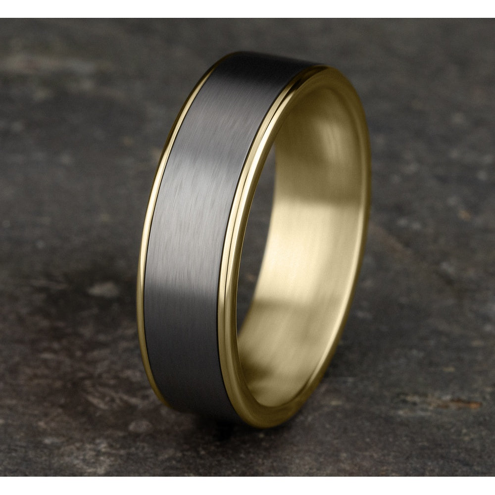 The Rembrandt Men's Wedding Band in 14K Yellow Gold and Grey Tantalum - 6.5mm Width by Ammara Stone