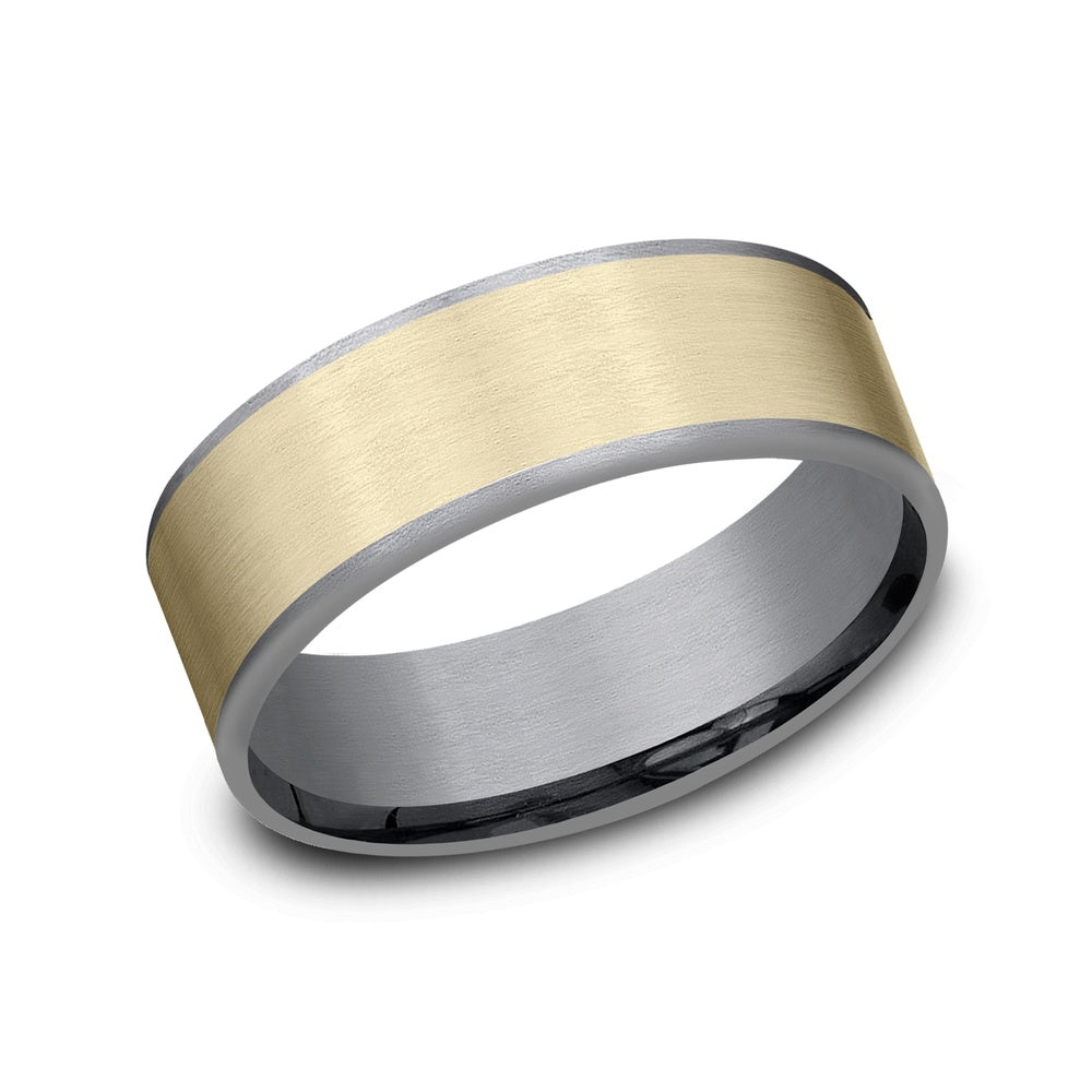 The Rembrandt Men's Wedding Band in Grey Tantalum and 14K Yellow Gold - 7.5mm Width by Ammara Stone