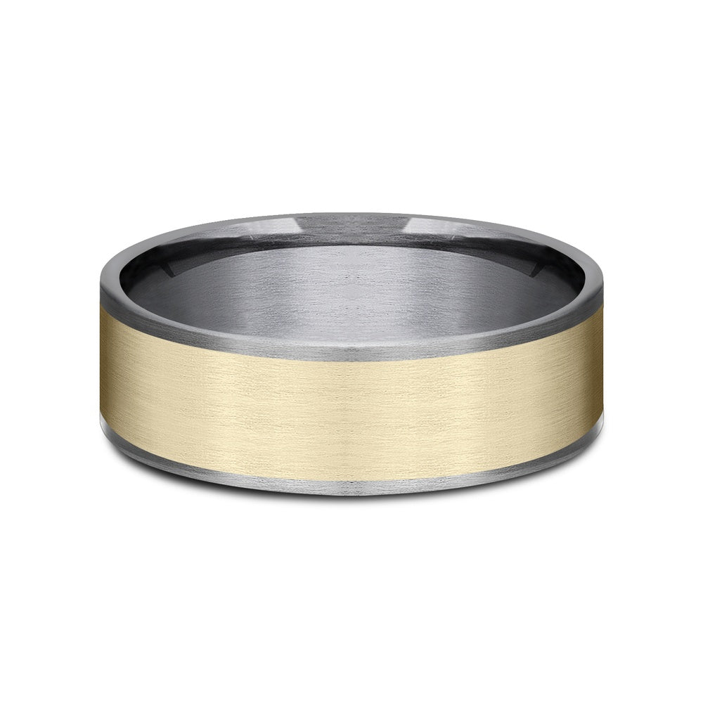 The Rembrandt Men's Wedding Band in Grey Tantalum and 14K Yellow Gold - 7.5mm Width by Ammara Stone