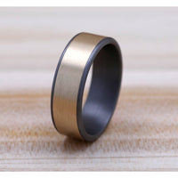 The Rembrandt Men's Wedding Band in Grey Tantalum and 14K Yellow Gold - 7.5mm Width by Ammara Stone