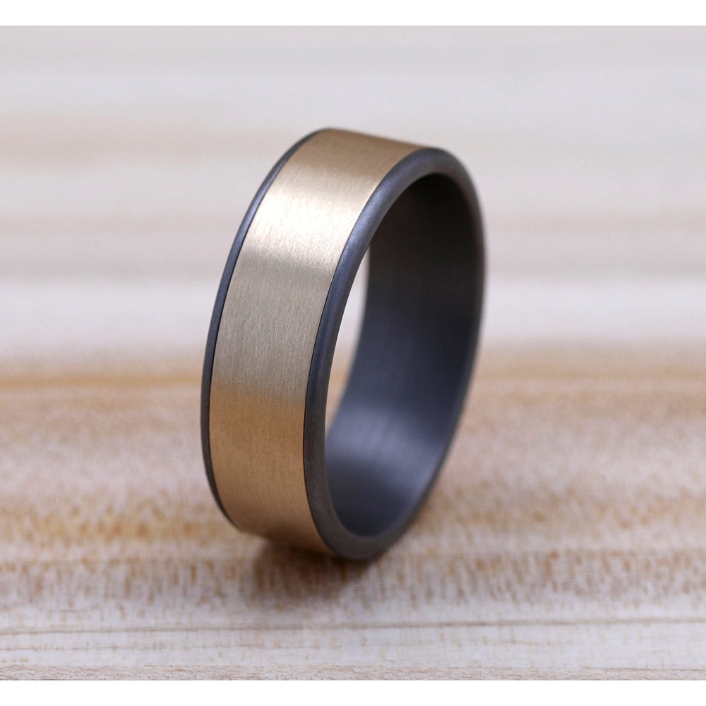 The Rembrandt Men's Wedding Band in Grey Tantalum and 14K Yellow Gold - 7.5mm Width by Ammara Stone