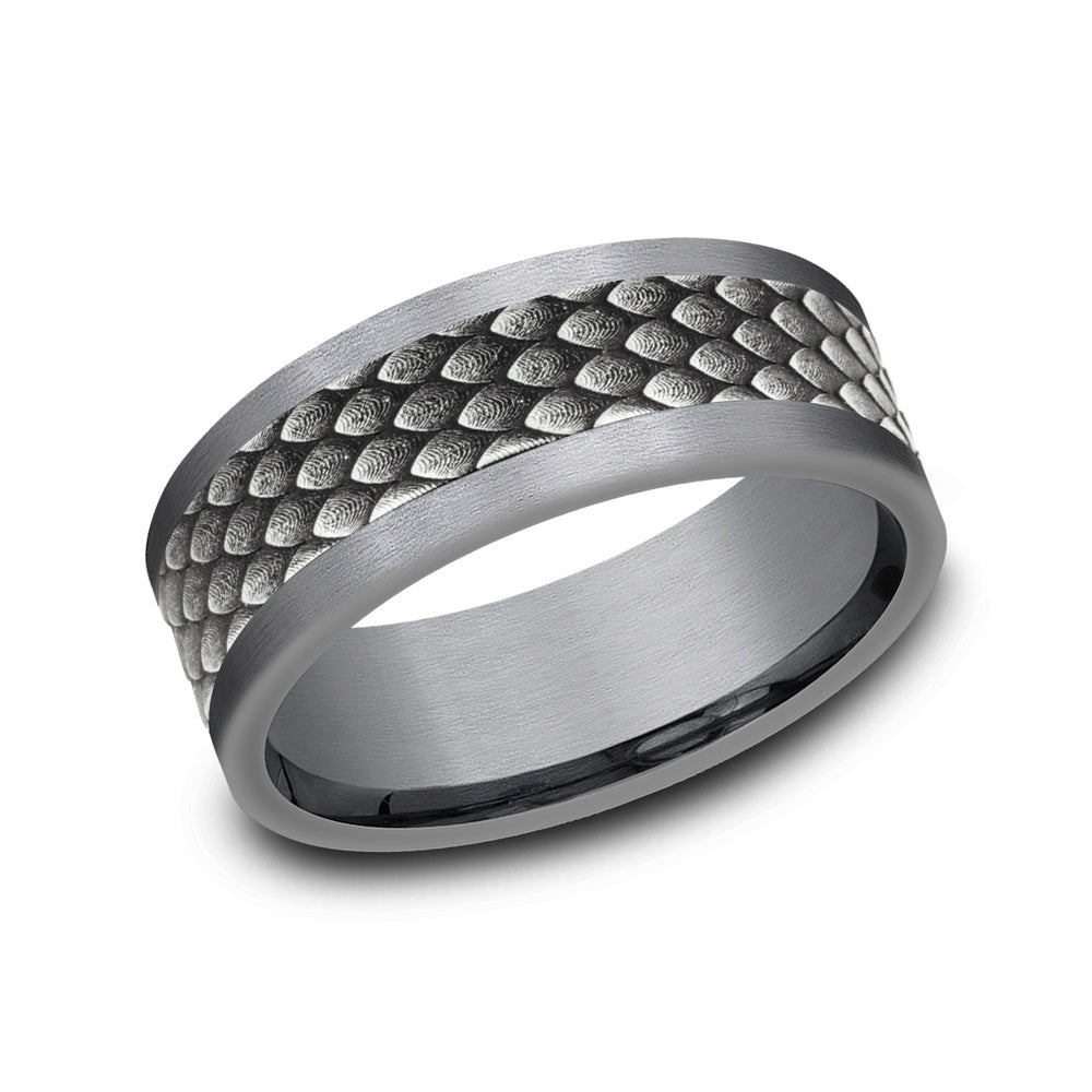The Rhaegal Men's Wedding Band in Grey Tantalum and 14K White  Gold - 8mm Width by Ammara Stone
