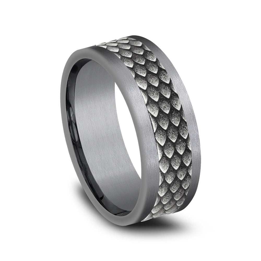The Rhaegal Men's Wedding Band in Grey Tantalum and 14K White  Gold - 8mm Width by Ammara Stone