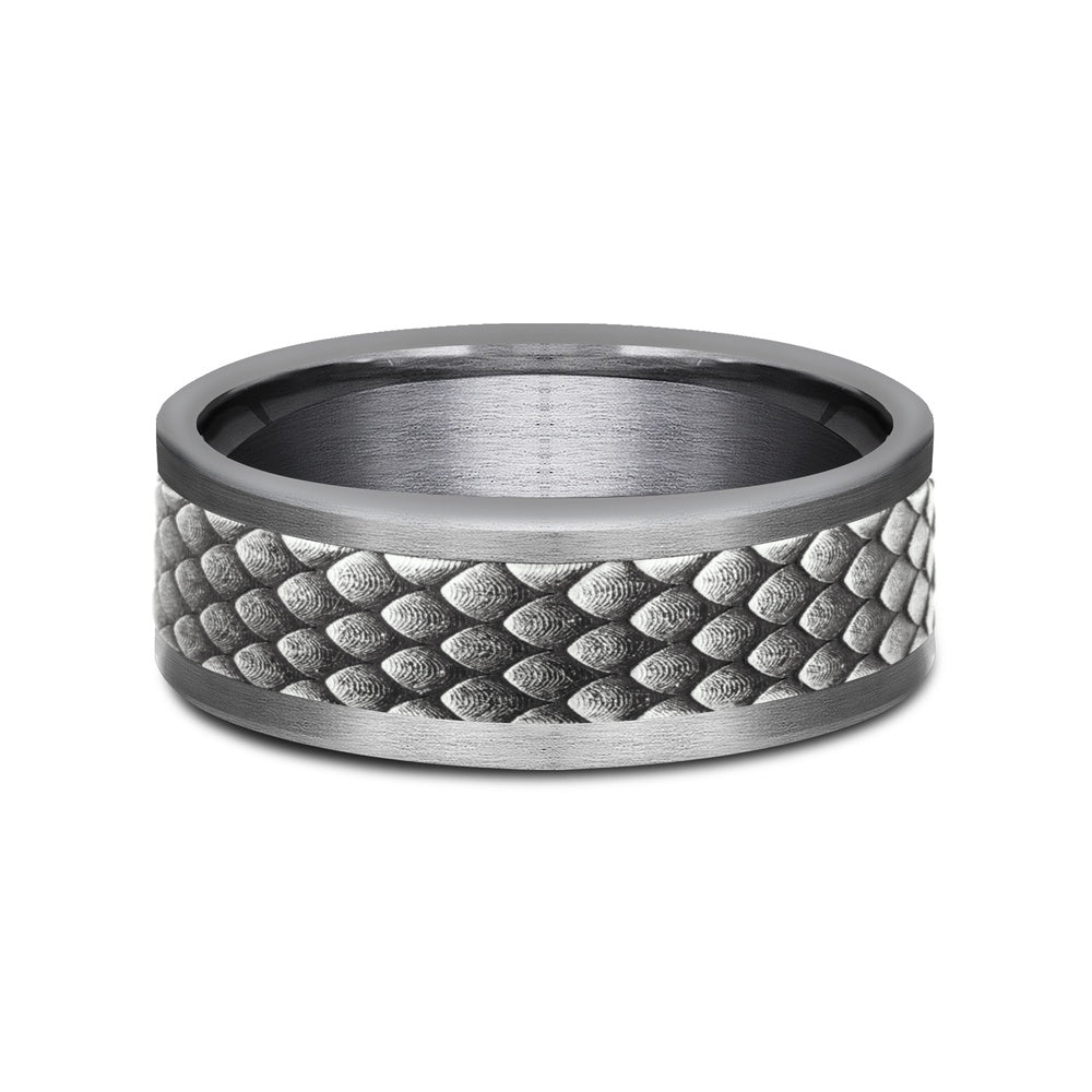 The Rhaegal Men's Wedding Band in Grey Tantalum and 14K White  Gold - 8mm Width by Ammara Stone