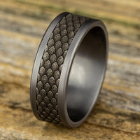 The Rhaegal Men's Wedding Band in Grey Tantalum and 14K White  Gold - 8mm Width by Ammara Stone